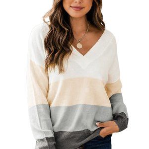 V-Neck Color Block Sweater, S,M,L,Xl,2xl